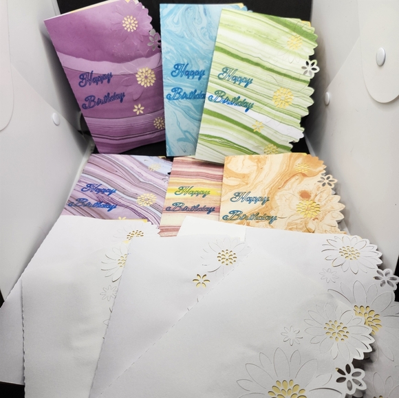 Hand Crafted Colorful Floral  Birthday Greeting Cards Set Of 12 - Picture 1 of 13